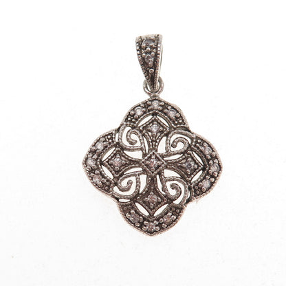 925 Sterling Silver Vintage Round-Cut C Z Cross Oxidized Charm Pendant
