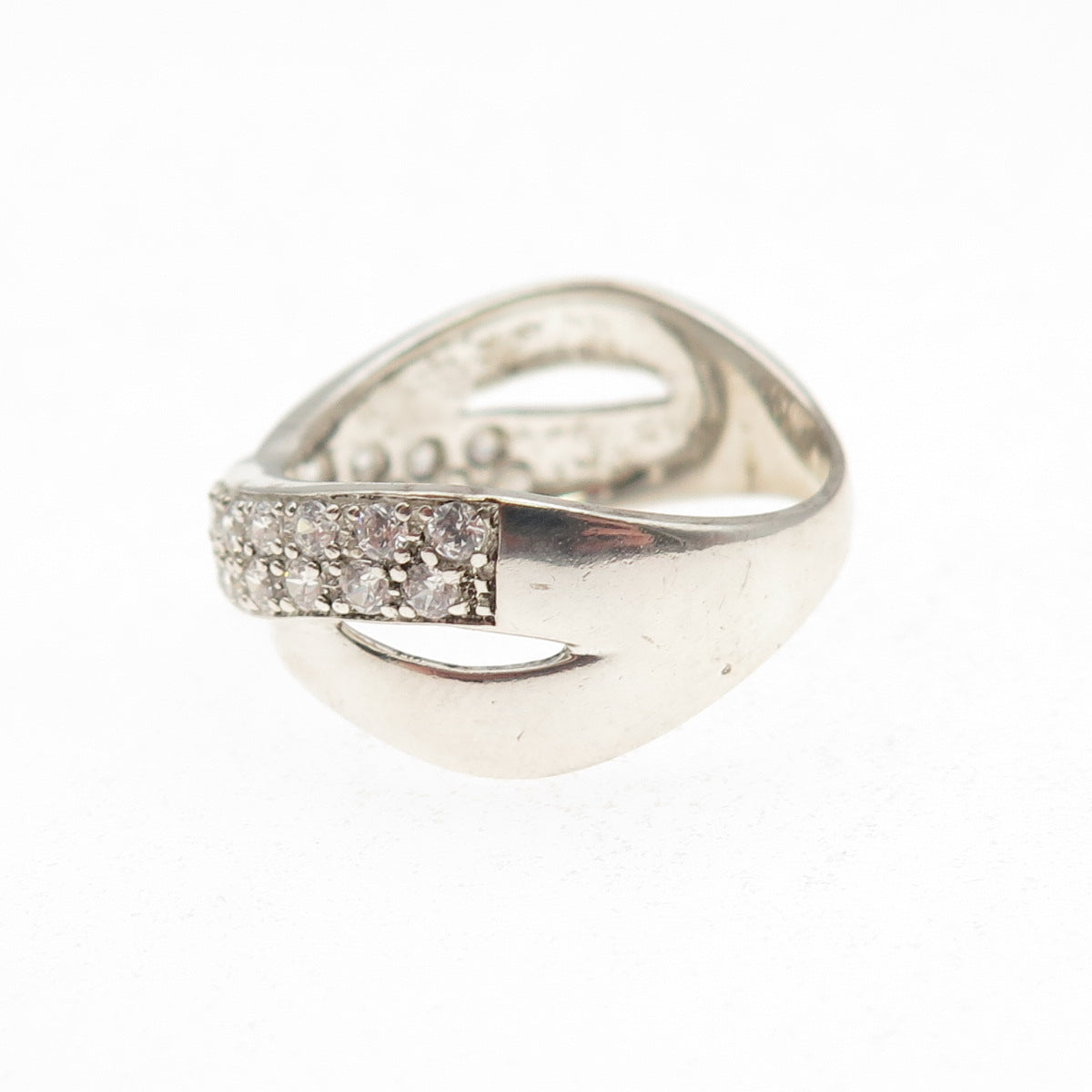 925 Sterling Silver Round-Cut C Z Crisscross Ring Size 8.25