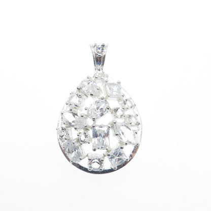 925 Sterling Silver Multi-Cut C Z Teardrop Cluster Pendant