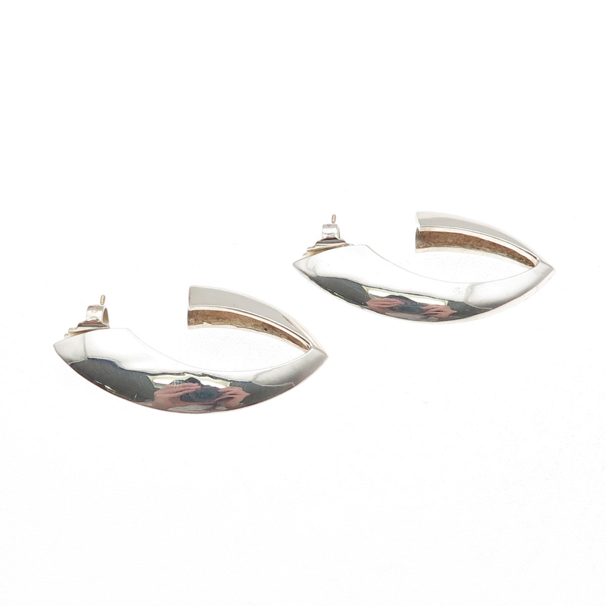 Krypell 925 Sterling Silver 14K Gold Posts Vintage Modernist Hoop Earrings