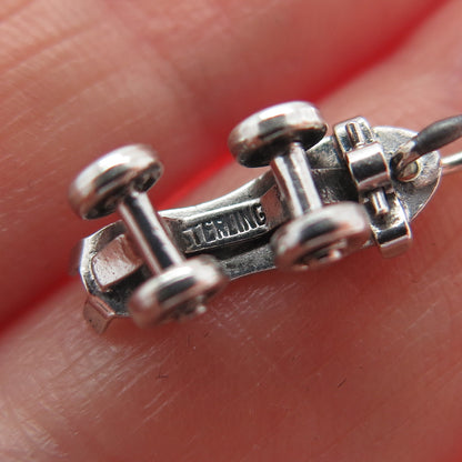 925 Sterling Silver Vintage Skateboard Minimalist Movable 3D Charm Pendant