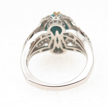 925 Sterling Silver 2-Tone Real Turquoise Pink & White Topaz Ring Size 8.25