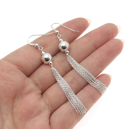 925 Sterling Silver Ball & Chain Tassel Dangle Earrings