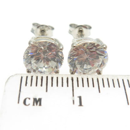 925 Sterling Silver Round-Cut Shaped C Z Stud Earrings
