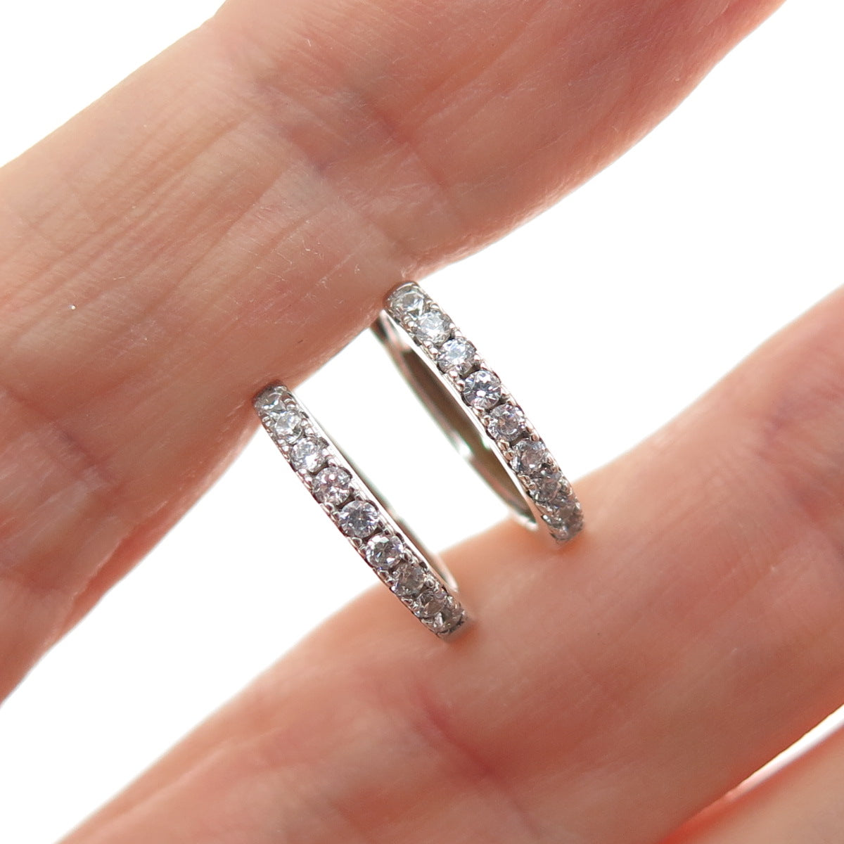 HAN 925 Sterling Silver Round-Cut C Z Hoop Earrings