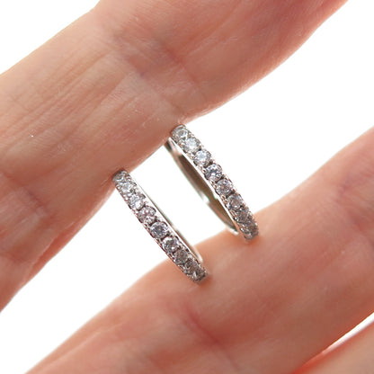 HAN 925 Sterling Silver Round-Cut C Z Hoop Earrings