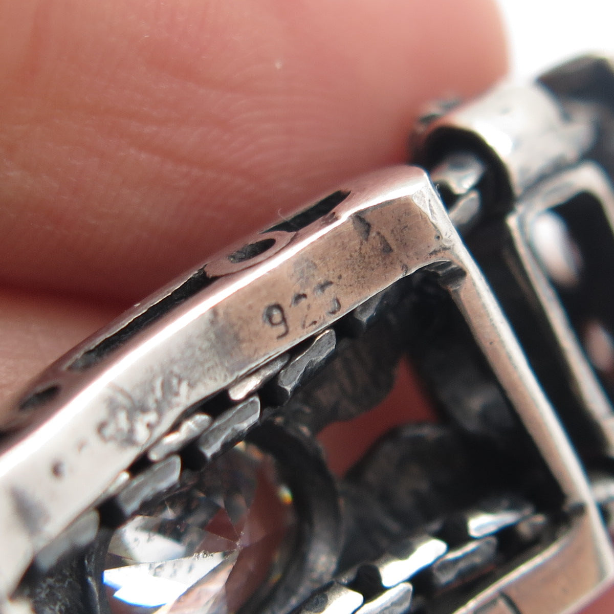 925 Sterling Silver 14K Rose Gold Vintage Real Opal & C Z Ornate Bracelet 7.75"