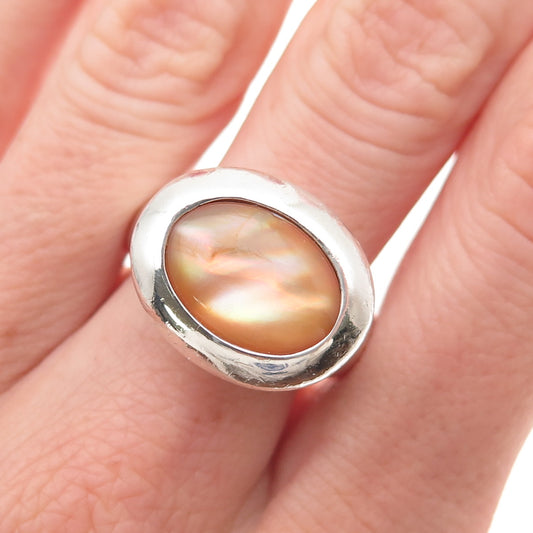 ESPO Joseph Esposito 925 Sterling Silver Vintage Real MOP Modernist Ring Size 9