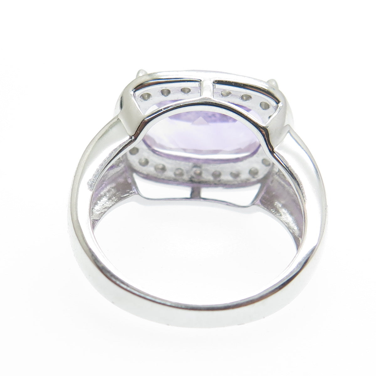 925 Sterling Silver Real Round-Cut Diamond & Amethyst Ring Size 7.25