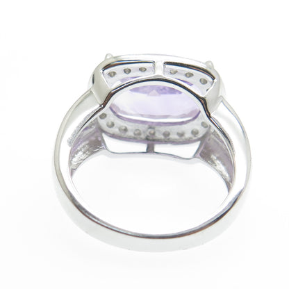 925 Sterling Silver Real Round-Cut Diamond & Amethyst Ring Size 7.25