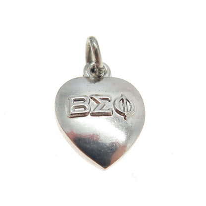 925 Sterling Silver Vintage 1960 Beta Sigma Phi Heart Minimalist Charm Pendant