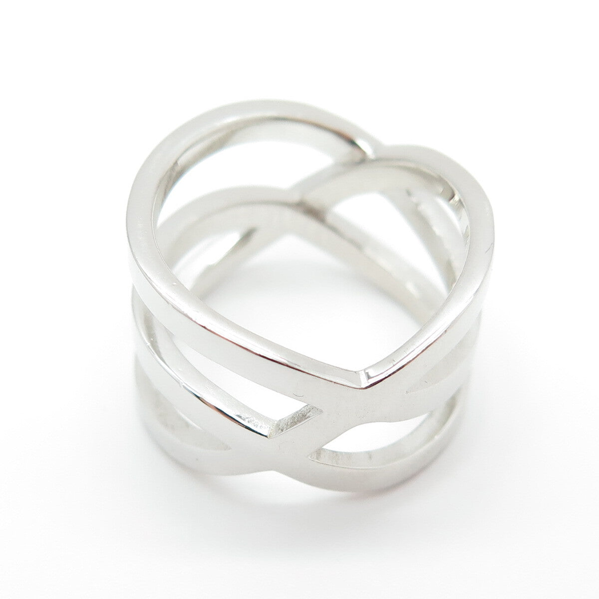 925 Sterling Silver Round-Cut C Z Crisscross Ring Size 7.25