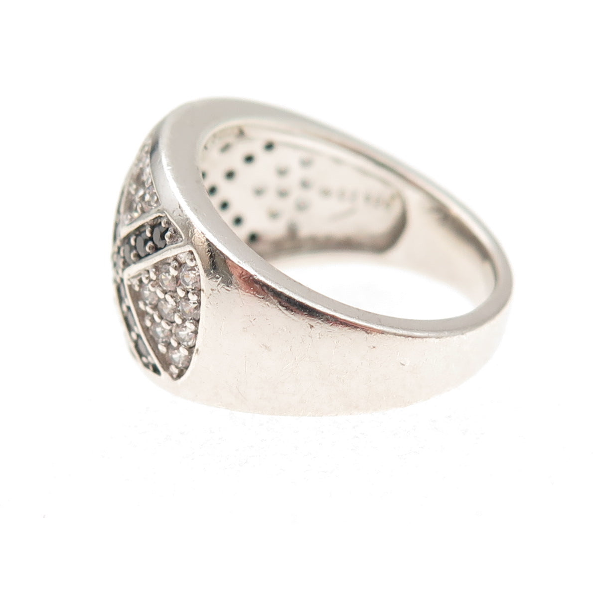 925 Sterling Silver Round-Cut Black & White C Z Zig Zag Ring Size 6.75