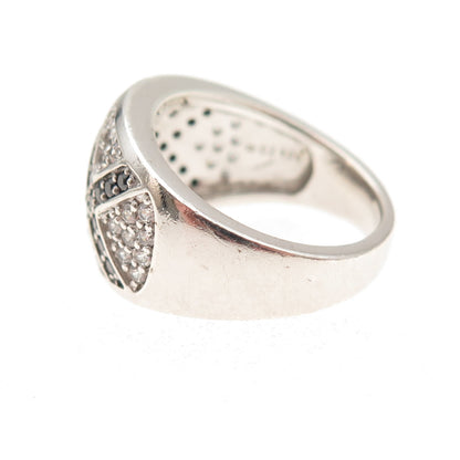 925 Sterling Silver Round-Cut Black & White C Z Zig Zag Ring Size 6.75