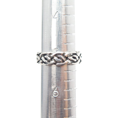 SEA GEMS 925 Sterling Silver Vintage Celtic Braided Oxidized Band Ring Size 5.25