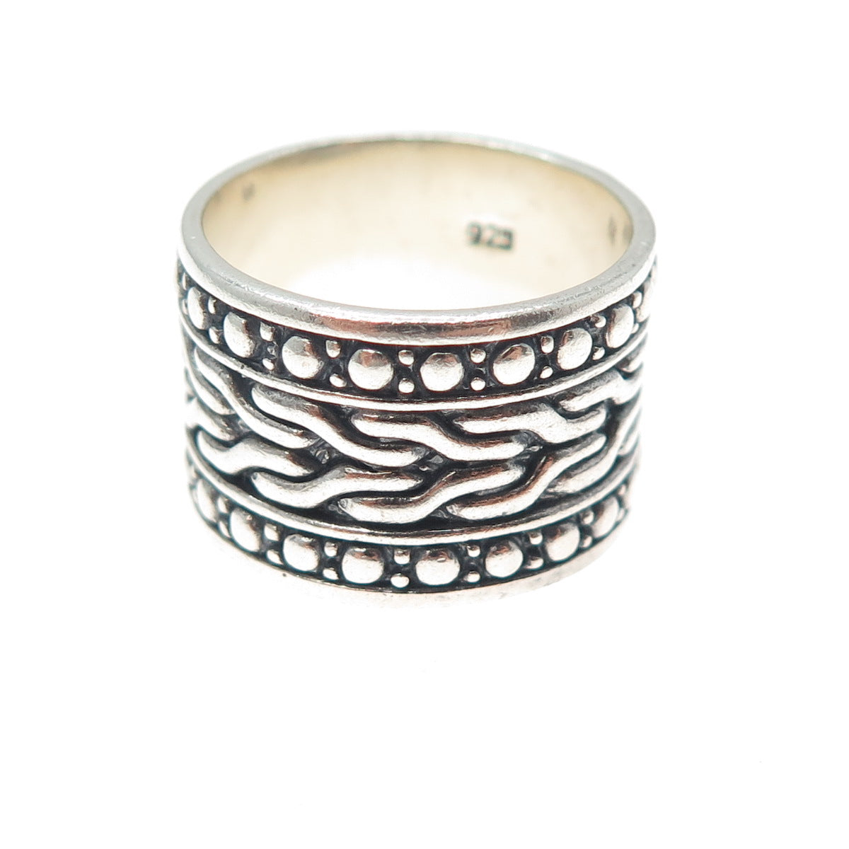925 Sterling Silver Vintage Modernist Oxidized Wide Band Ring Size 9.75