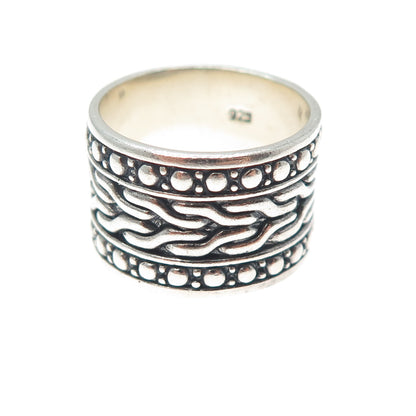 925 Sterling Silver Vintage Modernist Oxidized Wide Band Ring Size 9.75