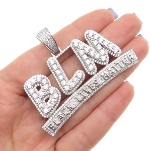925 Sterling Silver Round-Cut C Z Black Lives Matter Pendant
