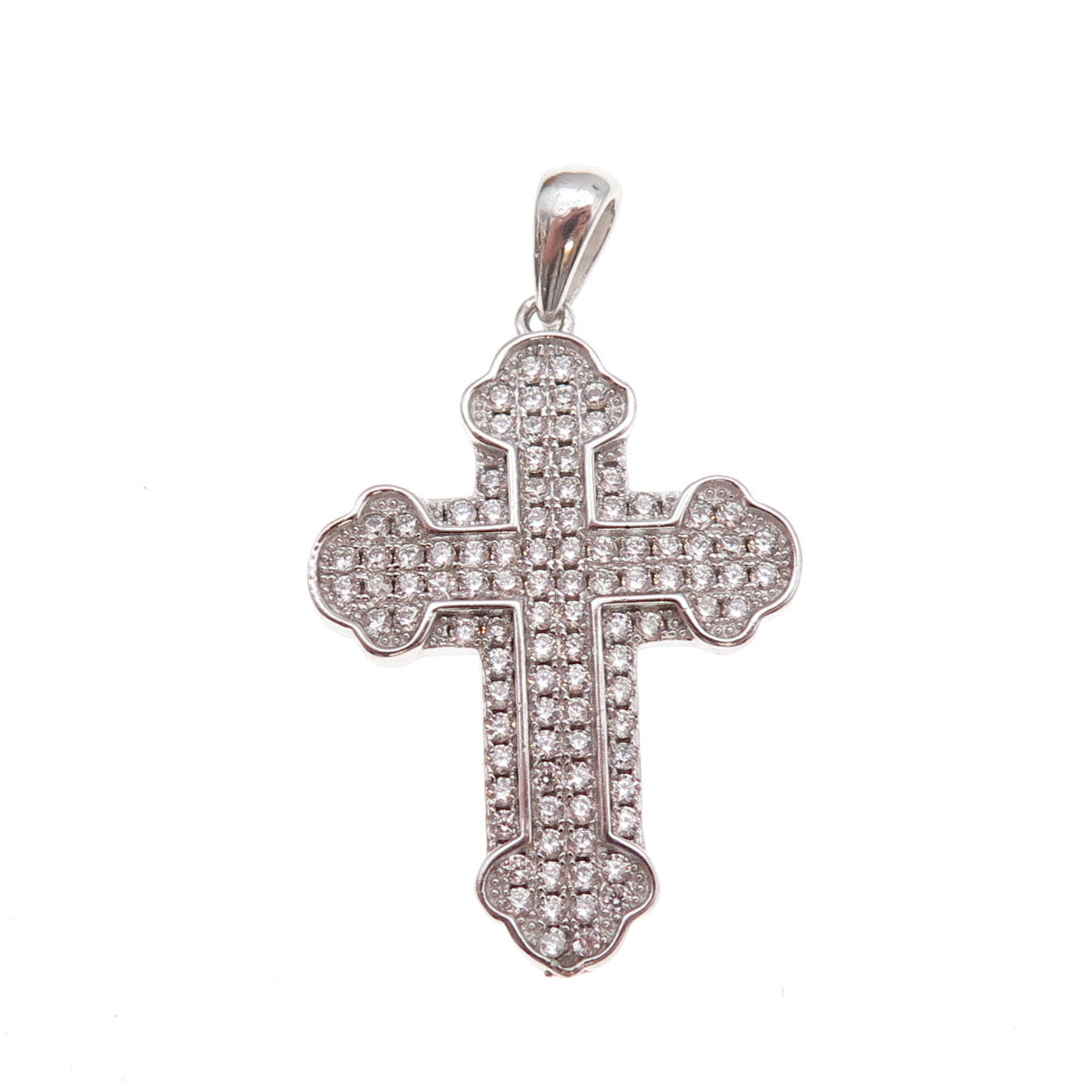 925 Sterling Silver Round-Cut C Z Cross Charm Pendant