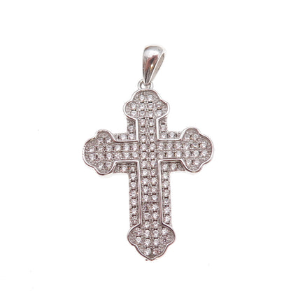 925 Sterling Silver Round-Cut C Z Cross Charm Pendant
