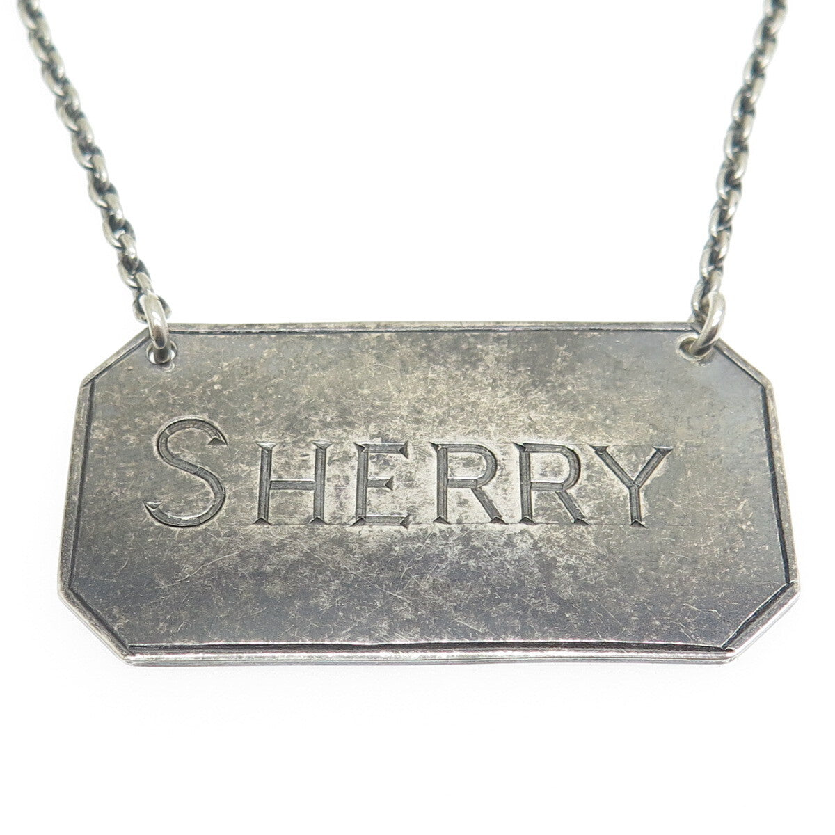 HUKIN & HEATH 925 Sterling Silver Antique Art Deco England "Sherry" Bottle Tag