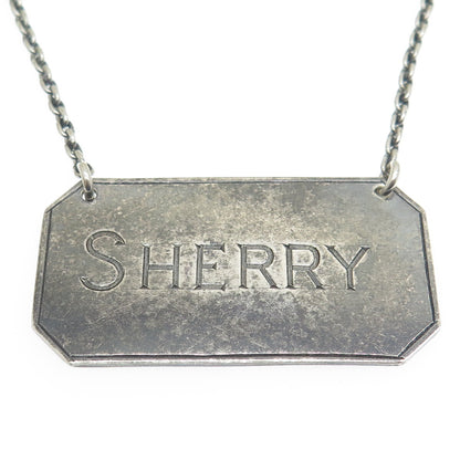 HUKIN & HEATH 925 Sterling Silver Antique Art Deco England "Sherry" Bottle Tag