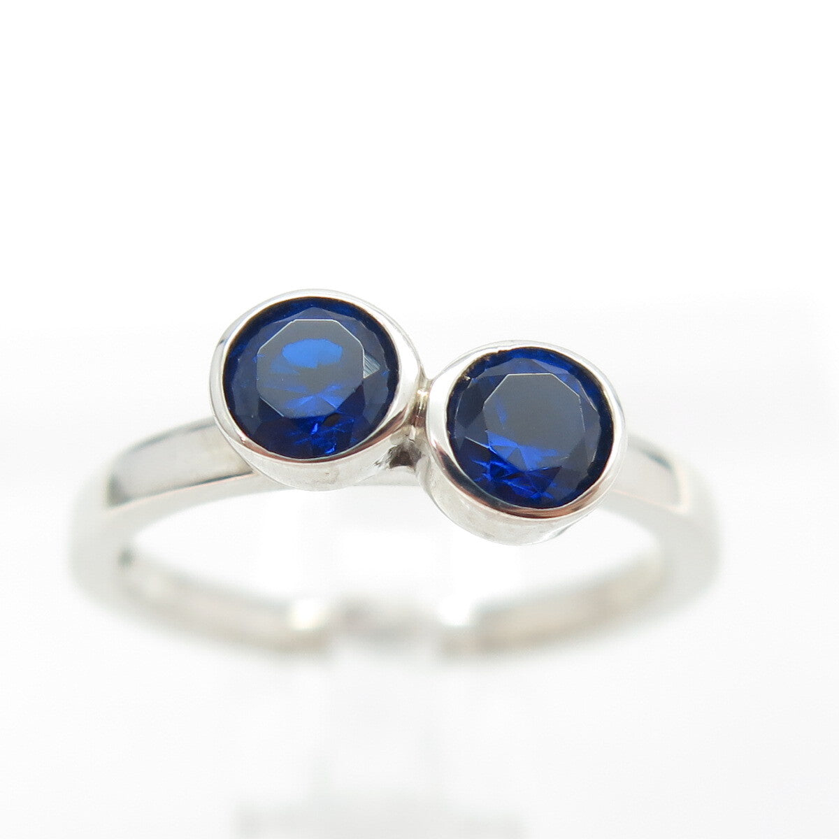 925 Sterling Silver Round-Cut Lab-Created Blue Sapphire Ring Size 5