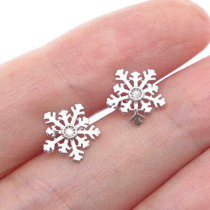 925 Sterling Silver Round-Cut C Z Snowflake Stud Earrings