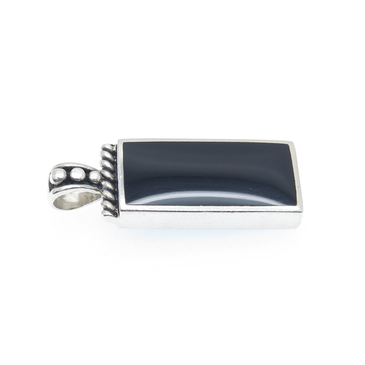 925 Sterling Silver Vintage Real Black Onyx Gemstone Bar Pendant