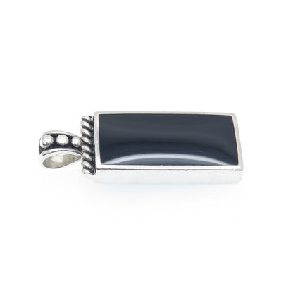 925 Sterling Silver Vintage Real Black Onyx Gemstone Bar Pendant