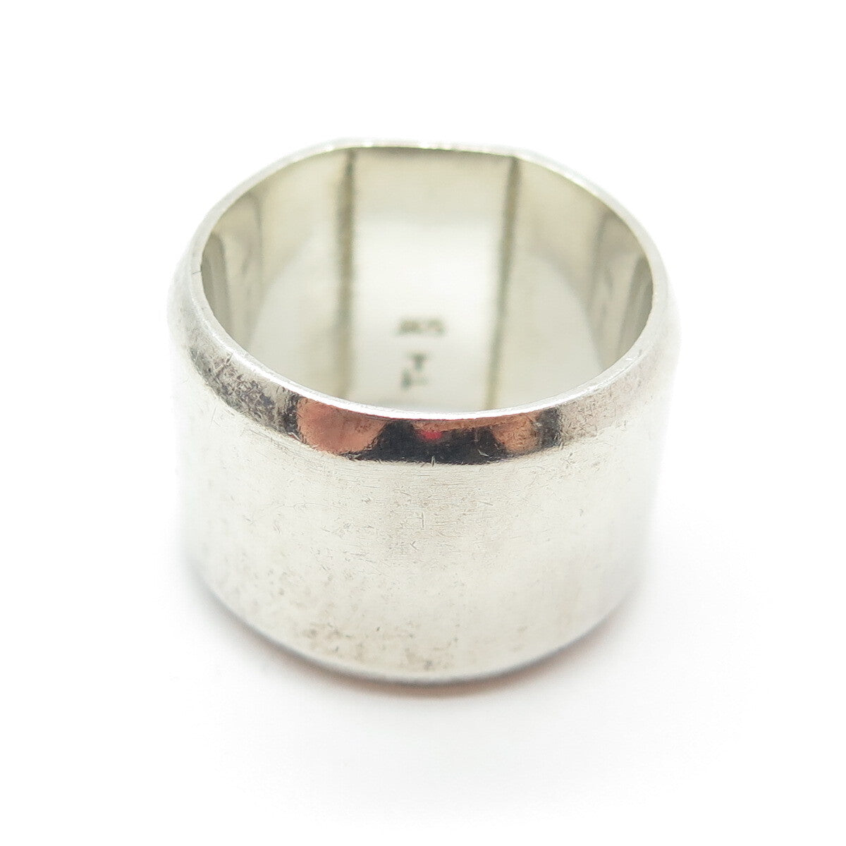 925 Sterling Silver Vintage Carved Block Tapered Rim Cigar Band Ring Size 8.5