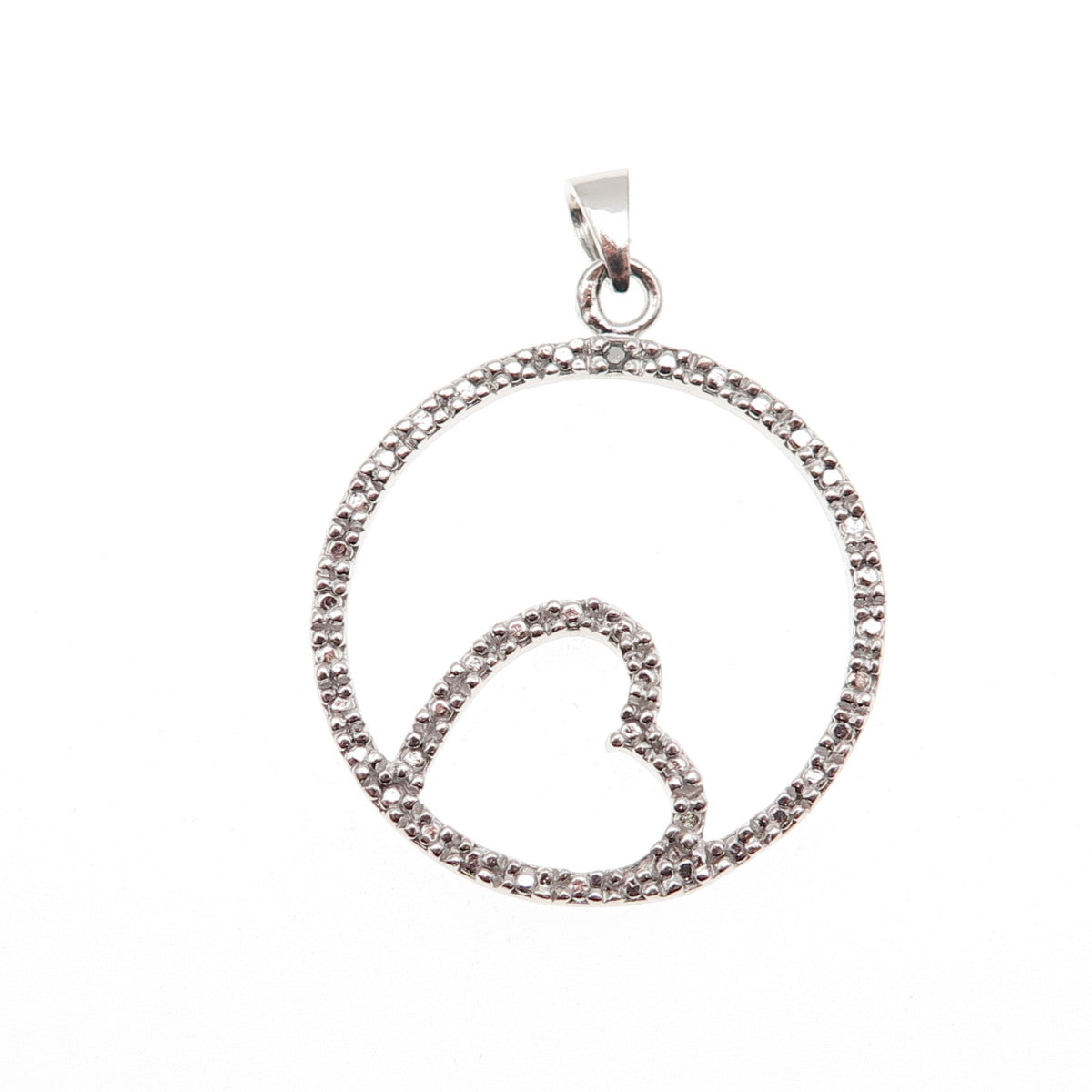 925 Sterling Silver Real Diamond Accent Heart Circle of Life Charm Pendant