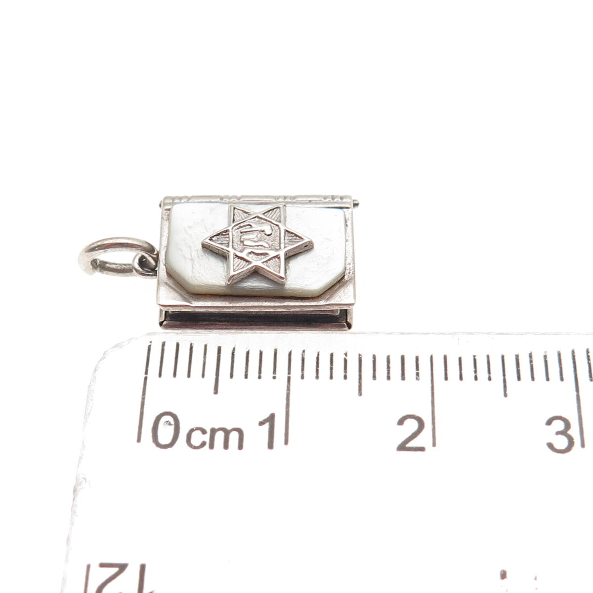 J.M. Fisher 925 Sterling Antique Art Deco MOP Torah Locket Mini Charm Pendant