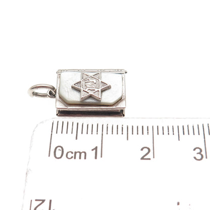 J.M. Fisher 925 Sterling Antique Art Deco MOP Torah Locket Mini Charm Pendant