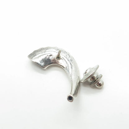 925 Sterling Silver Vintage Horn Lapel Pin