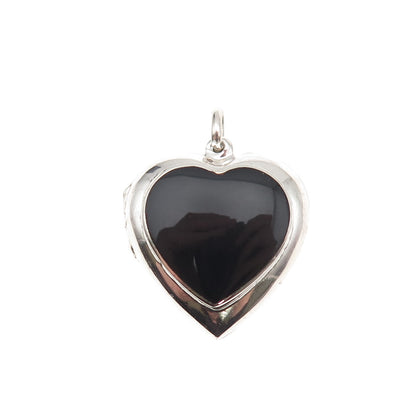 925 Sterling Silver Vintage Real Black Onyx Heart Locket Charm Pendant