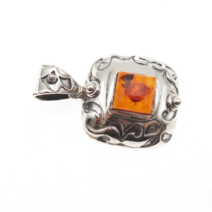 Silpada 925 Sterling Silver Vintage Real Amber Oxidized Charm Pendant