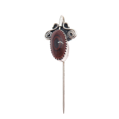 Old Pawn 925 Sterling Silver Vintage Southwestern Red Agate Tribal Lapel Pin