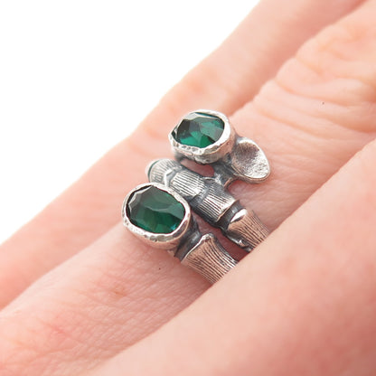925 Sterling Silver Vintage Rhinestone Modernist Bamboo Oxidized Ring Size 5.75