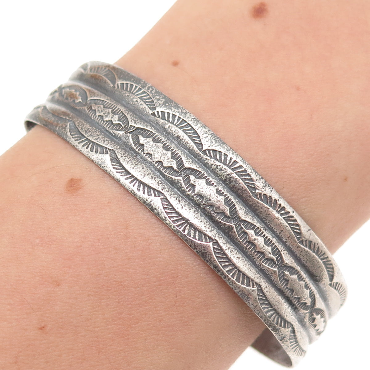 Old Pawn 925 Sterling Silver Vintage Southwestern Adjustable Cuff Bracelet 6.5"