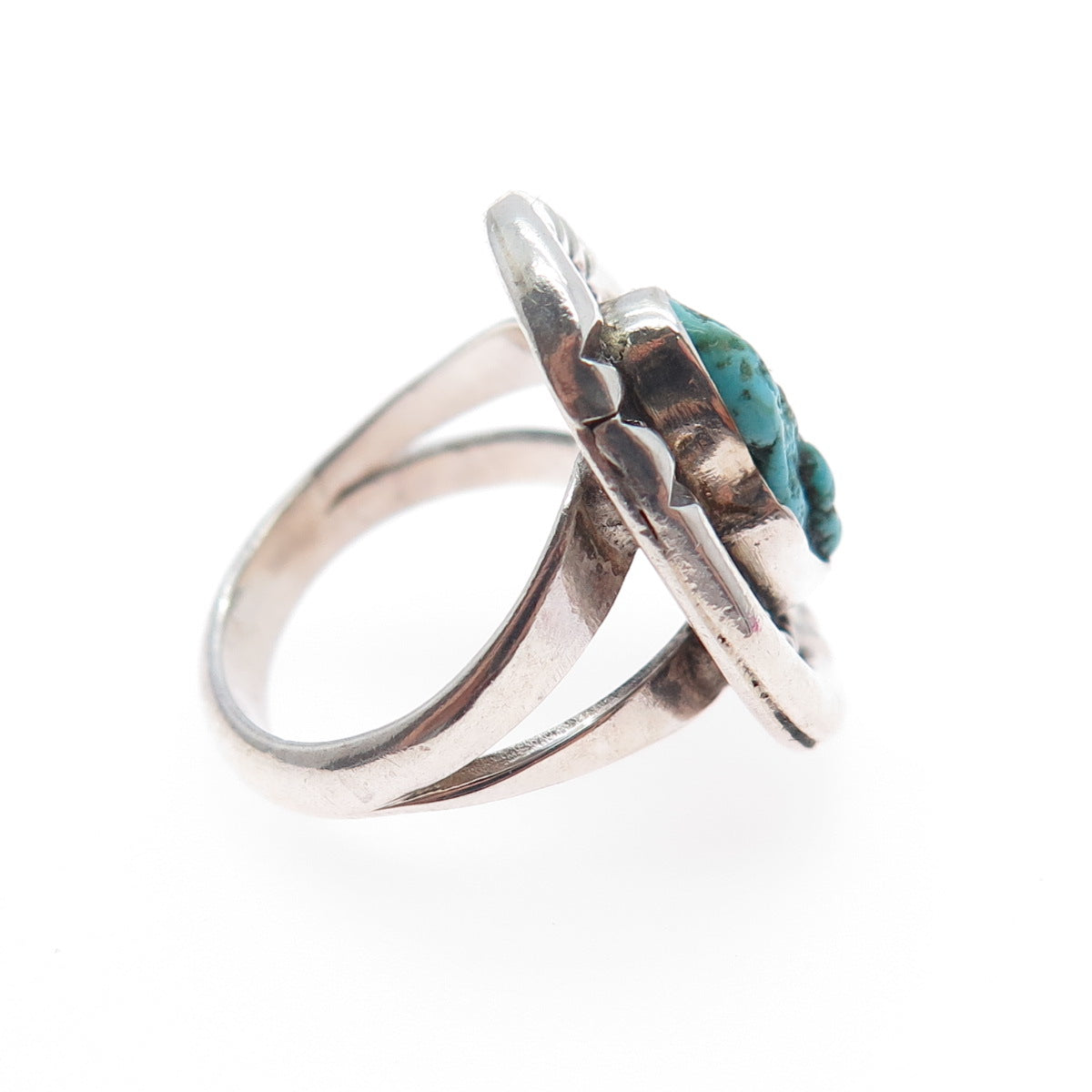 Old Pawn Sterling Silver Vintage Southwestern Turquoise Tribal Ring Size 3.75