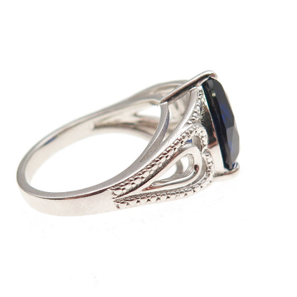 925 Sterling Silver Pear-Cut Lab-Created Sapphire Heart Ring Size 7