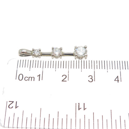 925 Sterling Silver Graduated Round-Cut C Z Bar Pendant