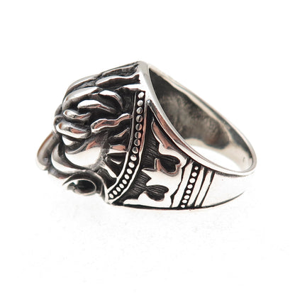 925 Sterling Silver Vintage Lion King Oxidized 3D Ring Size 8.5