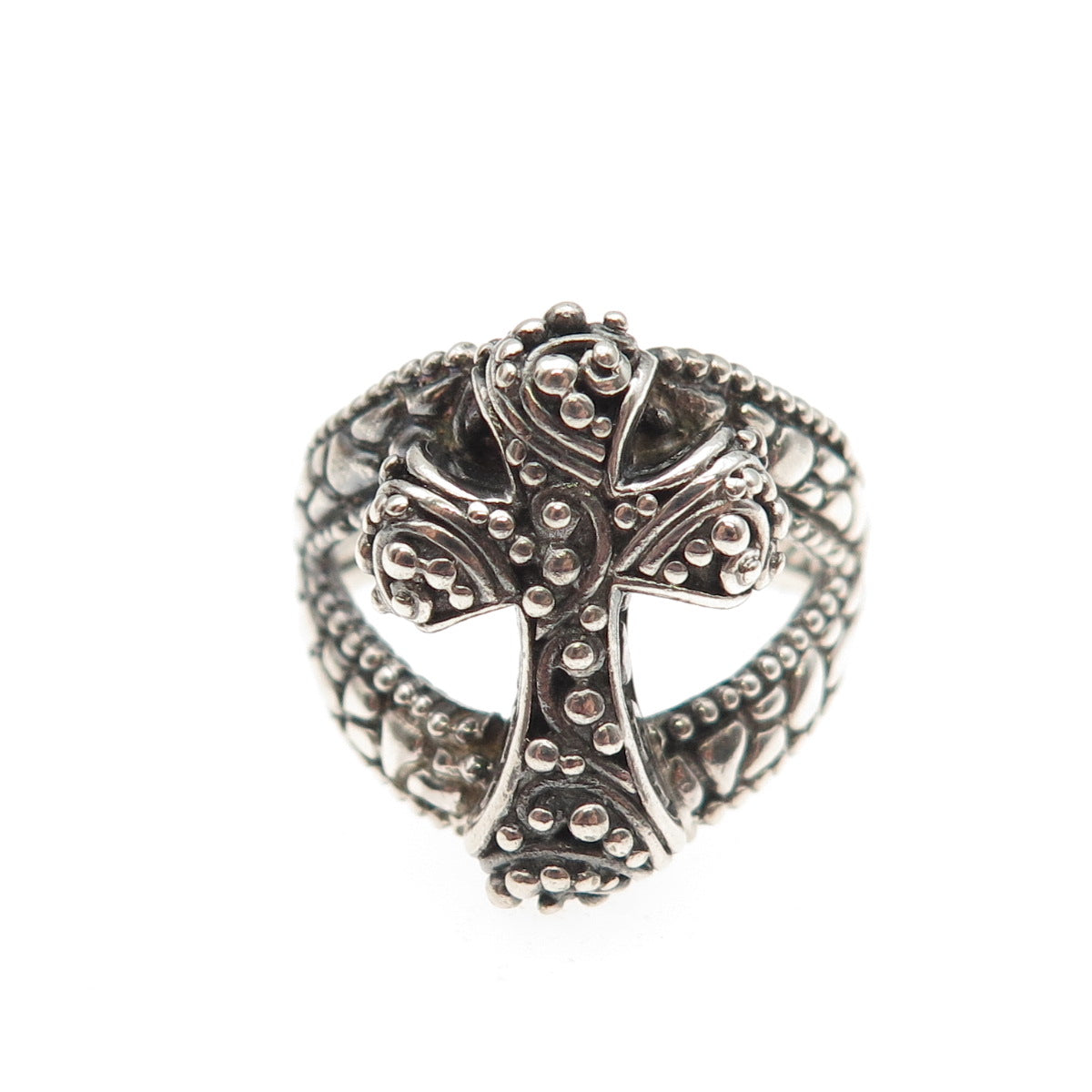 SARDA 925 Sterling Silver Vintage Cross Granulated Oxidized Ring Size 8.25