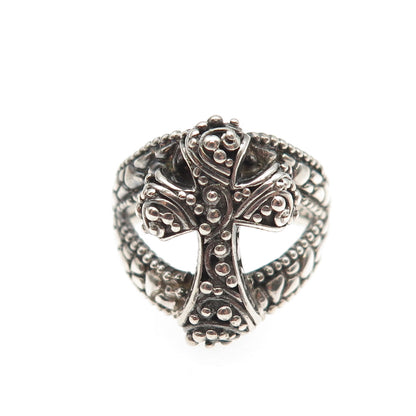 SARDA 925 Sterling Silver Vintage Cross Granulated Oxidized Ring Size 8.25