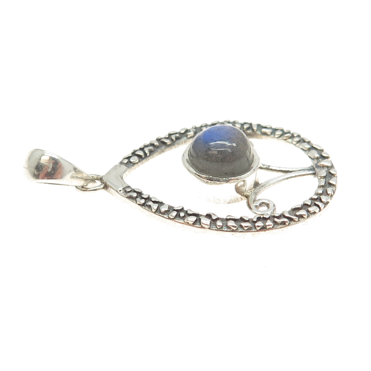 925 Sterling Silver Vintage Real Moonstone Gem Drop Pendant