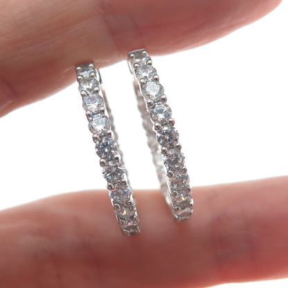 KLEO 925 Sterling Silver Round-Cut C Z In & Out Hoop Earrings