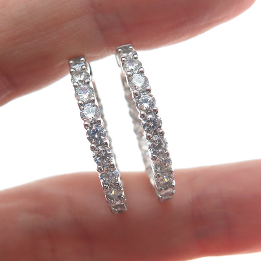 KLEO 925 Sterling Silver Round-Cut C Z In & Out Hoop Earrings