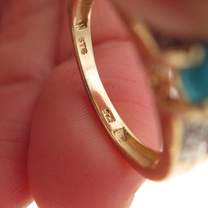 Chuck Clemency 925 Sterling Silver Gold Plated Real Turquoise & Ruby Ring Size 7